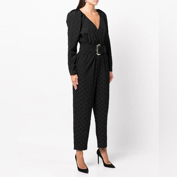 TANYA TAYLOR Talisia Straight Leg Belted Jumpsuit Black Long Sleeve V Neck NEW - Picture 9 of 13